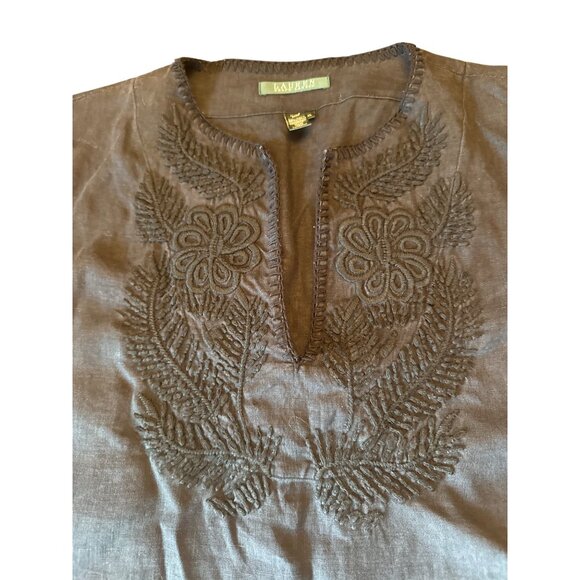 Lauren Ralph Lauren Embroidered Linen Tunic Top XL Black Lagenlook Boho - Picture 2 of 7